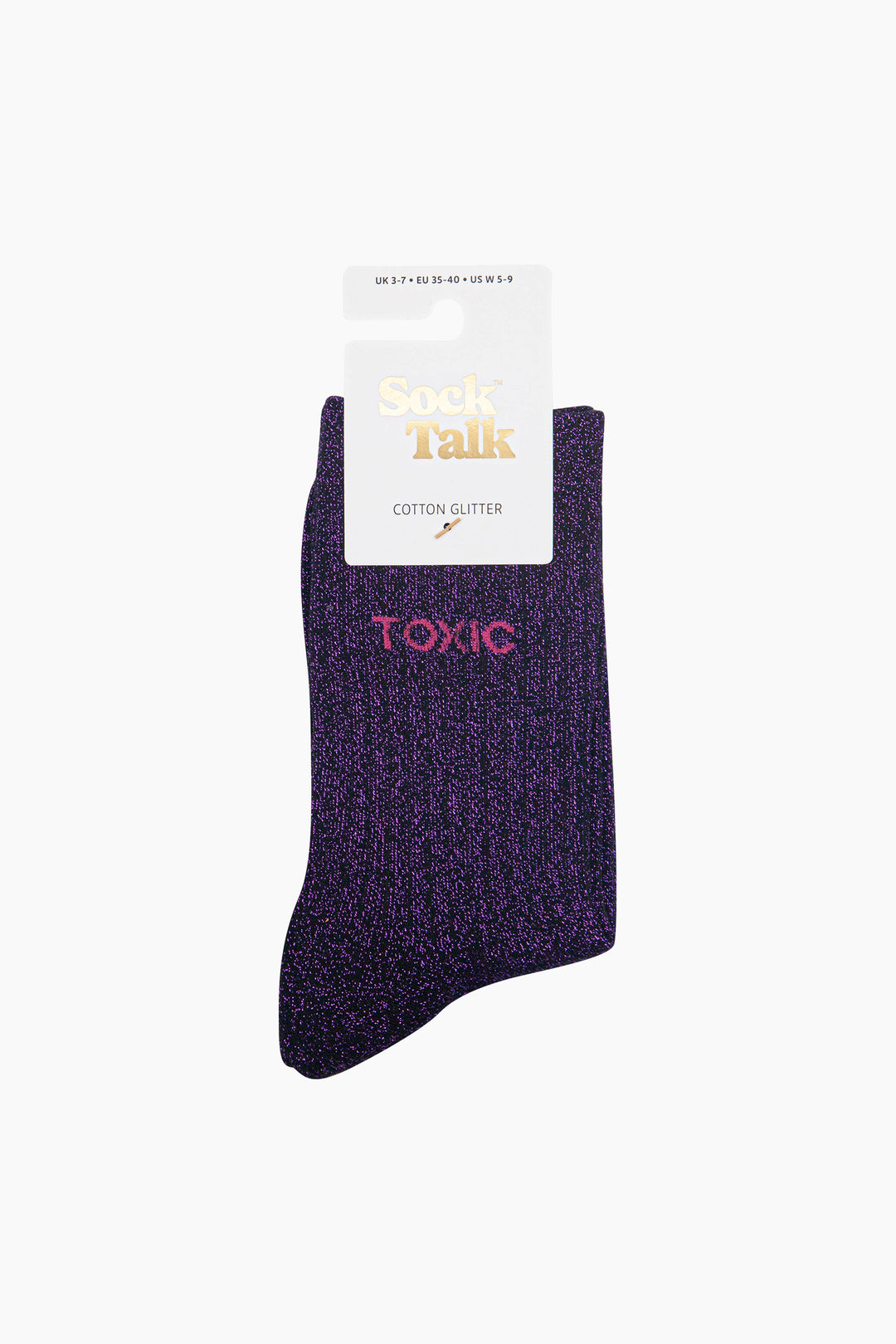 Toxic-Combed-Cotton-Glitter-Socks-in-Black-Purple-In-Packaging