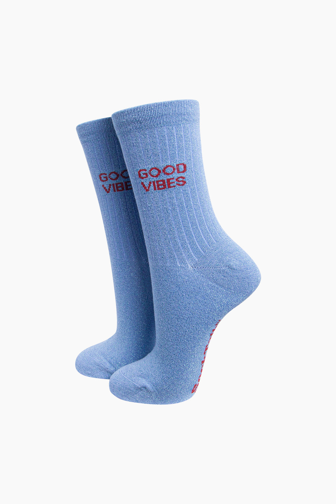 Good Vibes Combed Cotton Glitter Socks in Light Blue