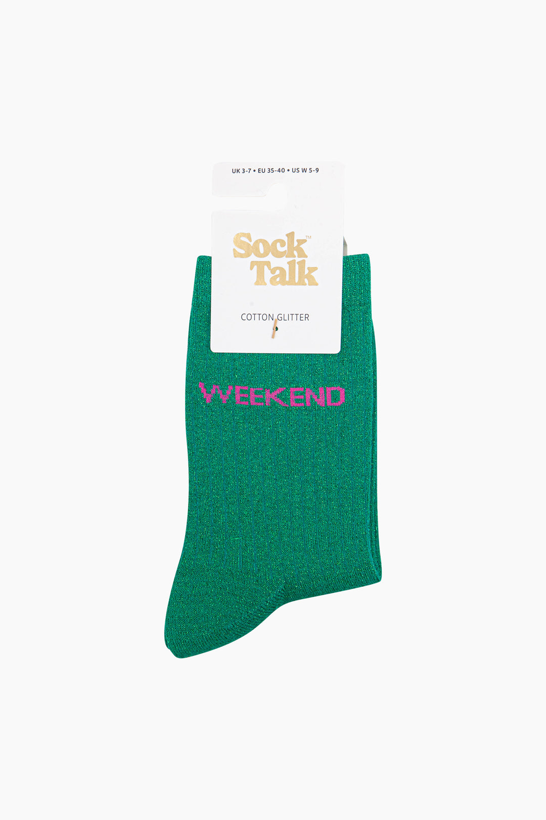 Weekend-Combed-Cotton-Glitter-Socks-in-Green-In-Packaging