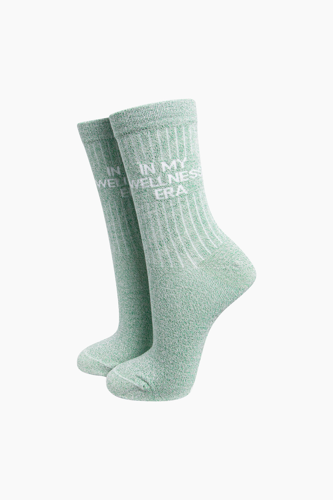 In My Wellness Era Combed Cotton Glitter Socks in Sage Green