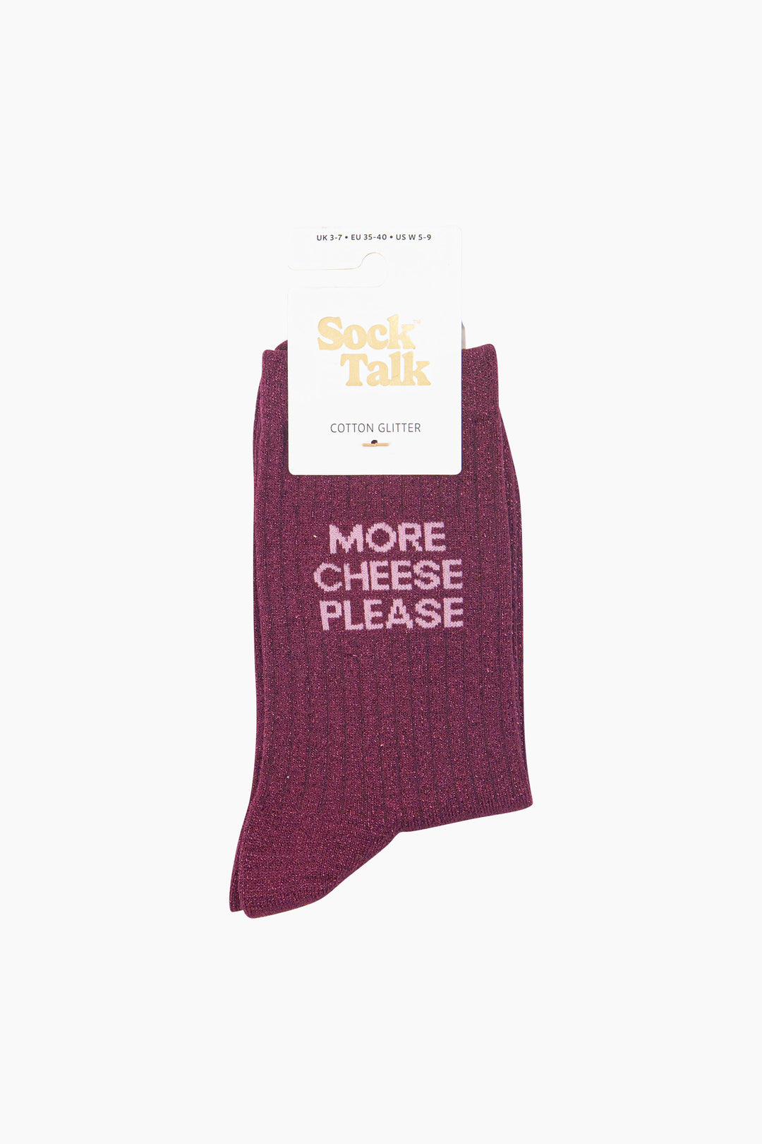 More-Cheese-Please-Combed-Cotton-Glitter-Socks-in-Wine-In-Packaging