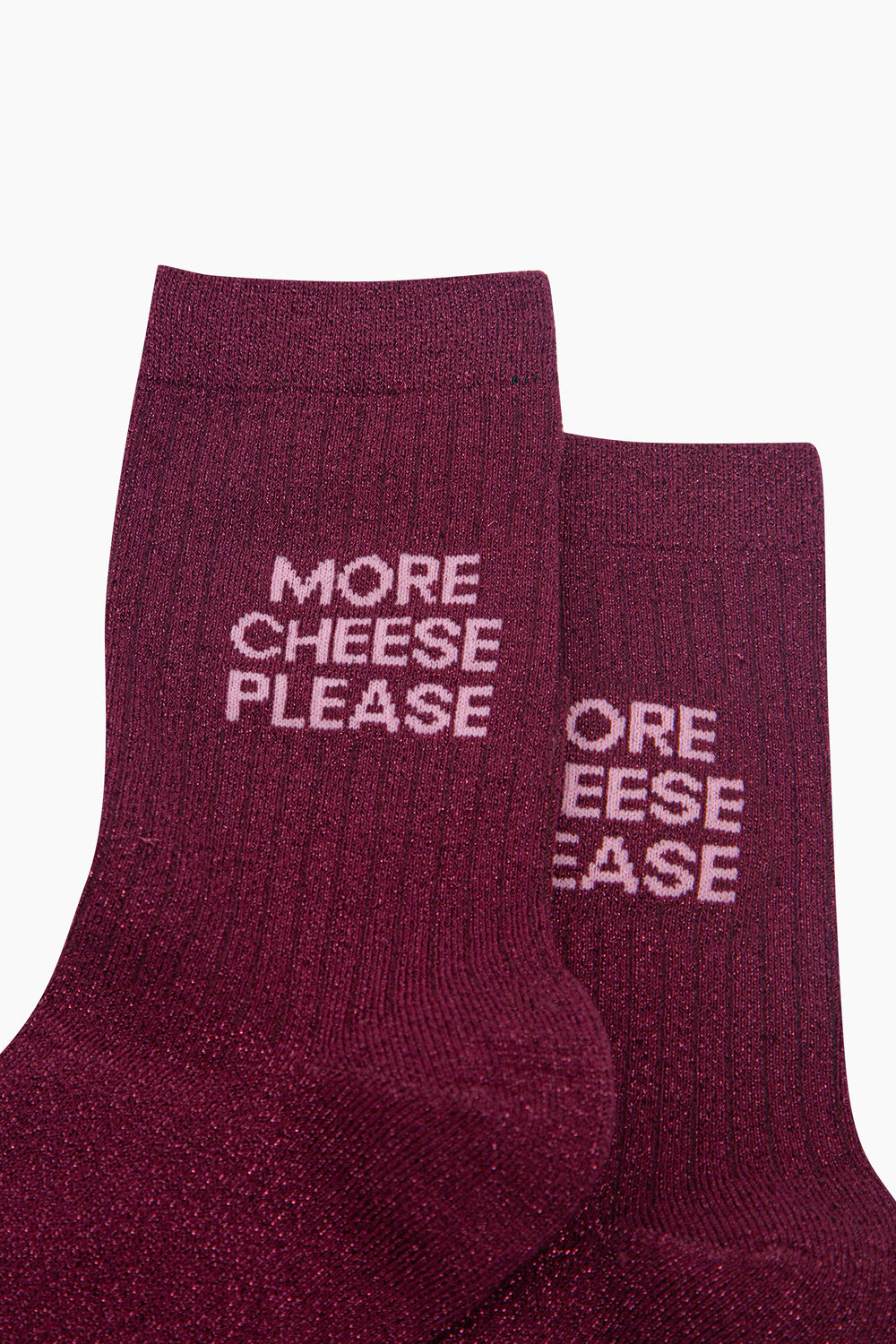 More-Cheese-Please-Combed-Cotton-Glitter-Socks-in-Wine-Close-Up