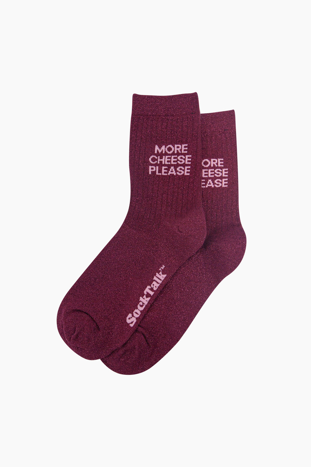 More-Cheese-Please-Combed-Cotton-Glitter-Socks-in-Wine-Laid-Flat