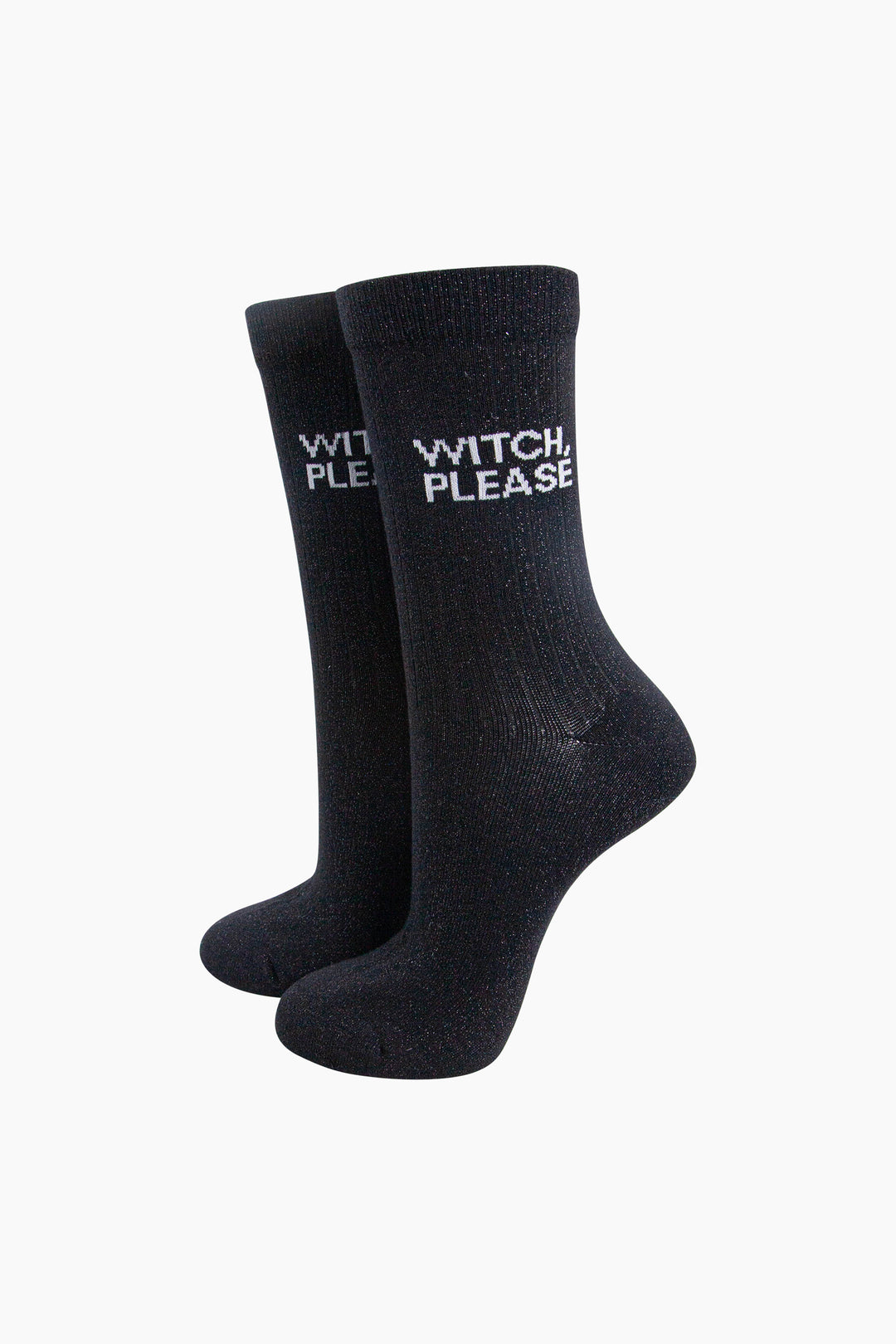 Witch-Please-Glitter-Combed-Cotton-Word-Crew-Socks-for-Women-Black-mannequin