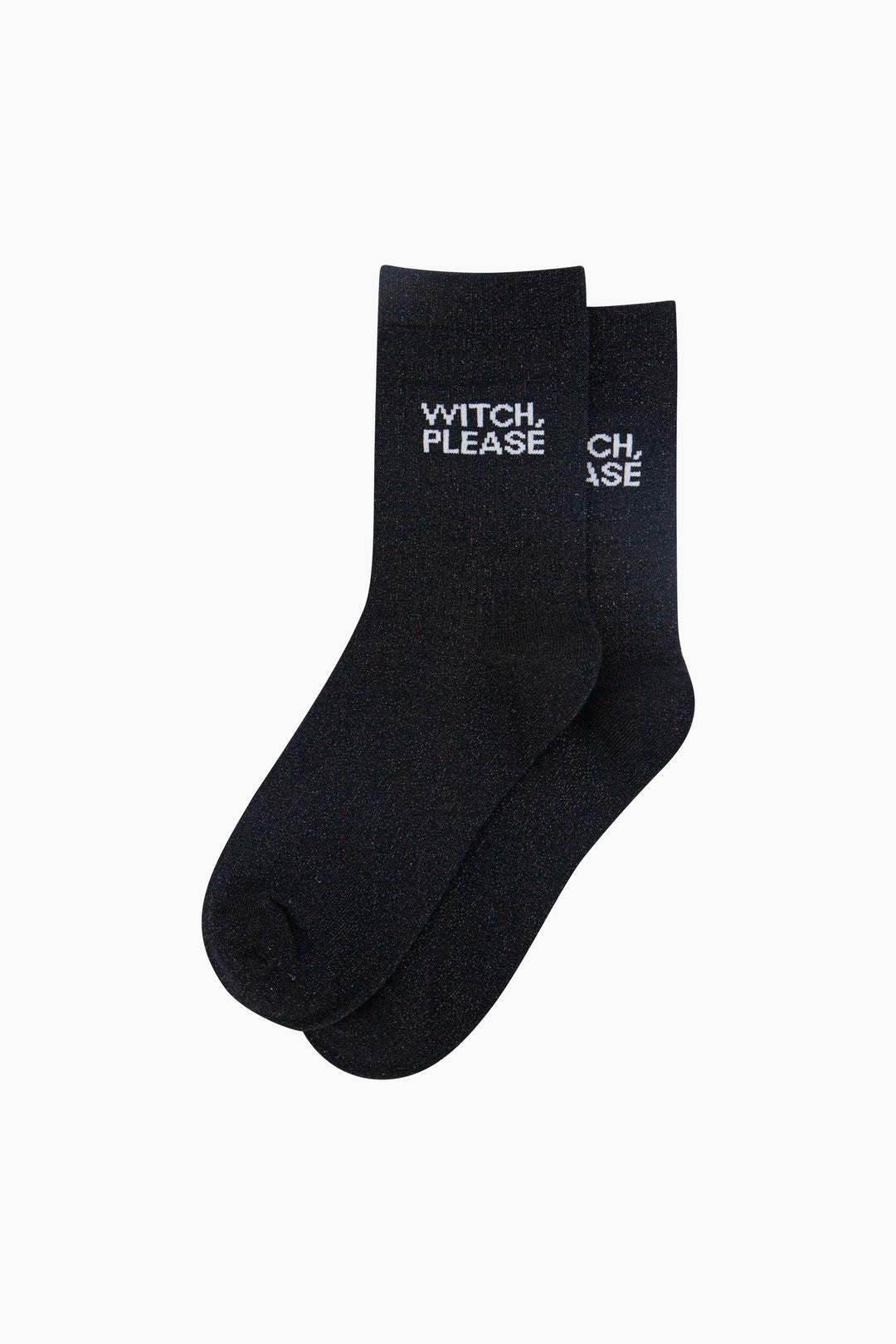 Witch-Please-Glitter-Combed-Cotton-Word-Crew-Socks-for-Women-Black-flat-lay
