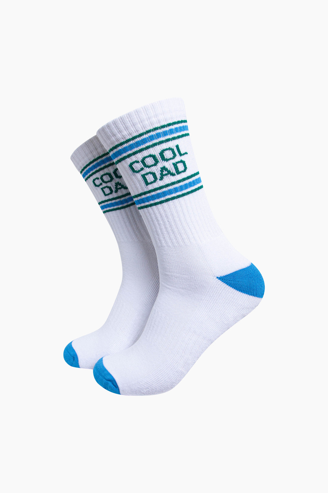 Cool-Dad-Organic-Cotton-Sports-Socks-in-White/Blue-On-Mannequin