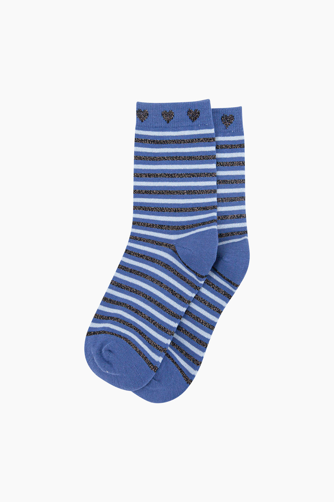 Stripes-Hearts-Combed-Cotton-Glitter-Socks-in-Blue-Navy-Lying-Flat