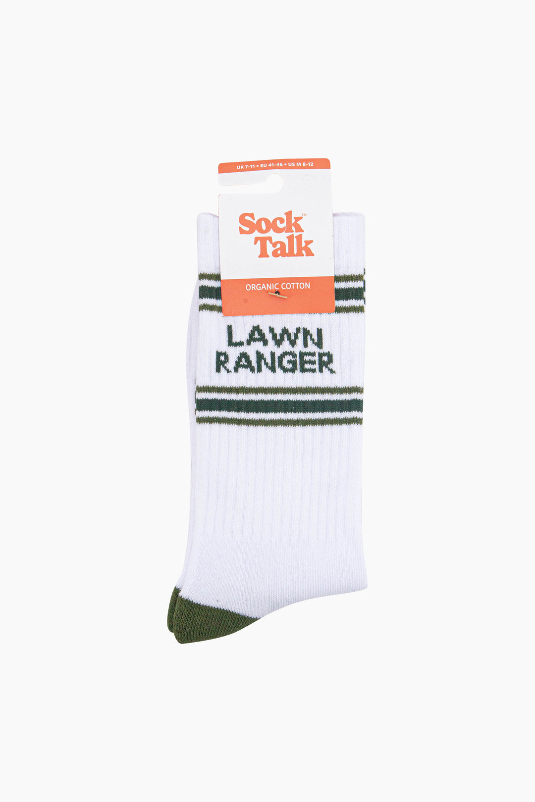 Lawn Ranger Organic Cotton Sports Socks in White/Khaki Green