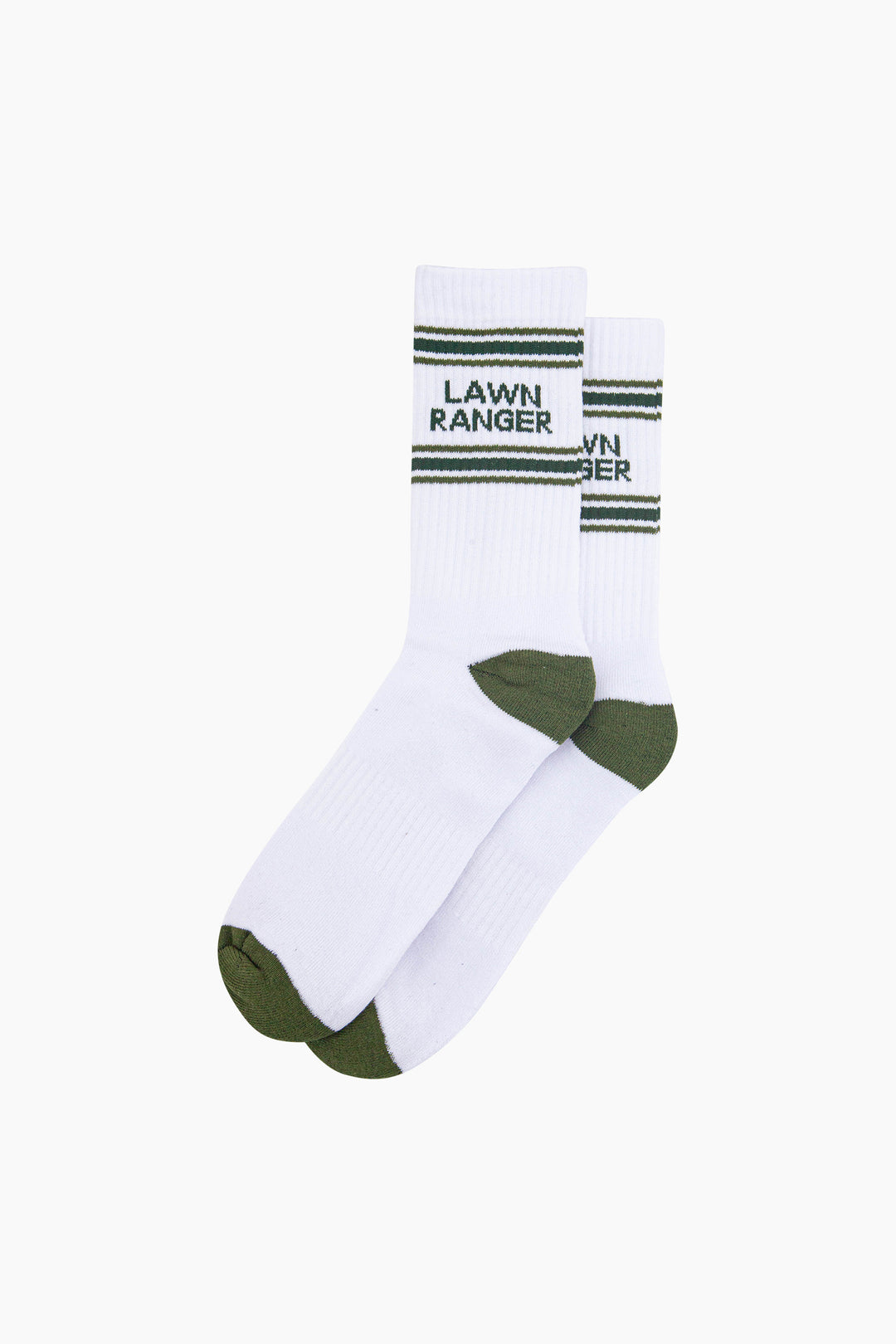 Lawn Ranger Organic Cotton Sports Socks in White/Khaki Green
