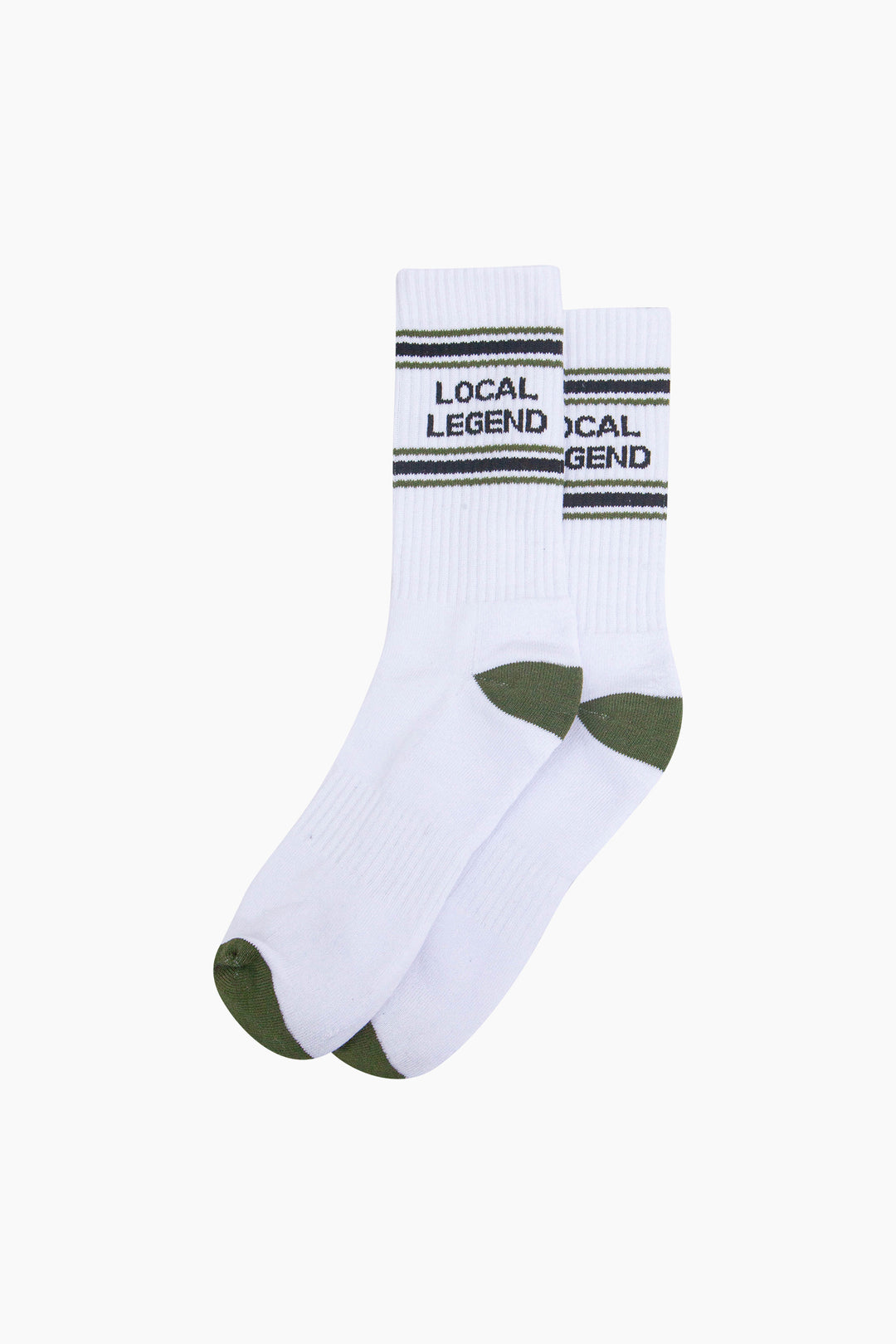 Local-Legend-Organic-Cotton-Sports-Socks-in-White/Khaki-Green-Laid-Flat