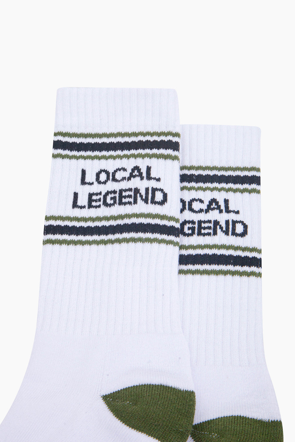 Local-Legend-Organic-Cotton-Sports-Socks-in-White/Khaki-Green-Close-Up