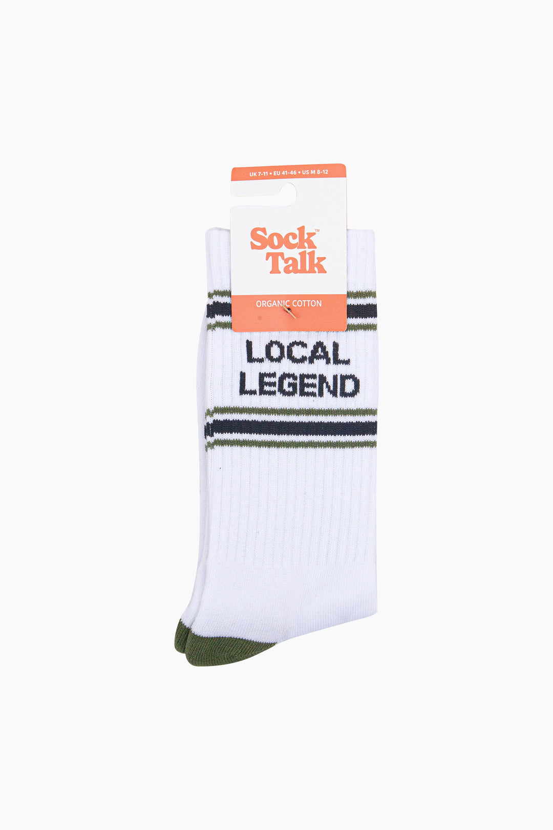 Local-Legend-Organic-Cotton-Sports-Socks-in-White/Khaki-Green-In-Packaging