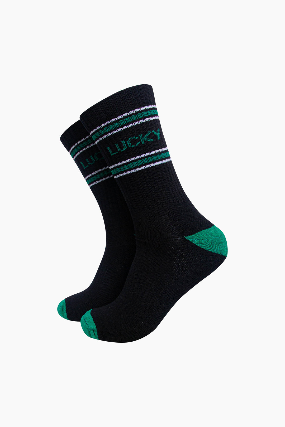 Lucky-Organic-Cotton-Sports-Socks-in-Black/Green-On-Mannequin