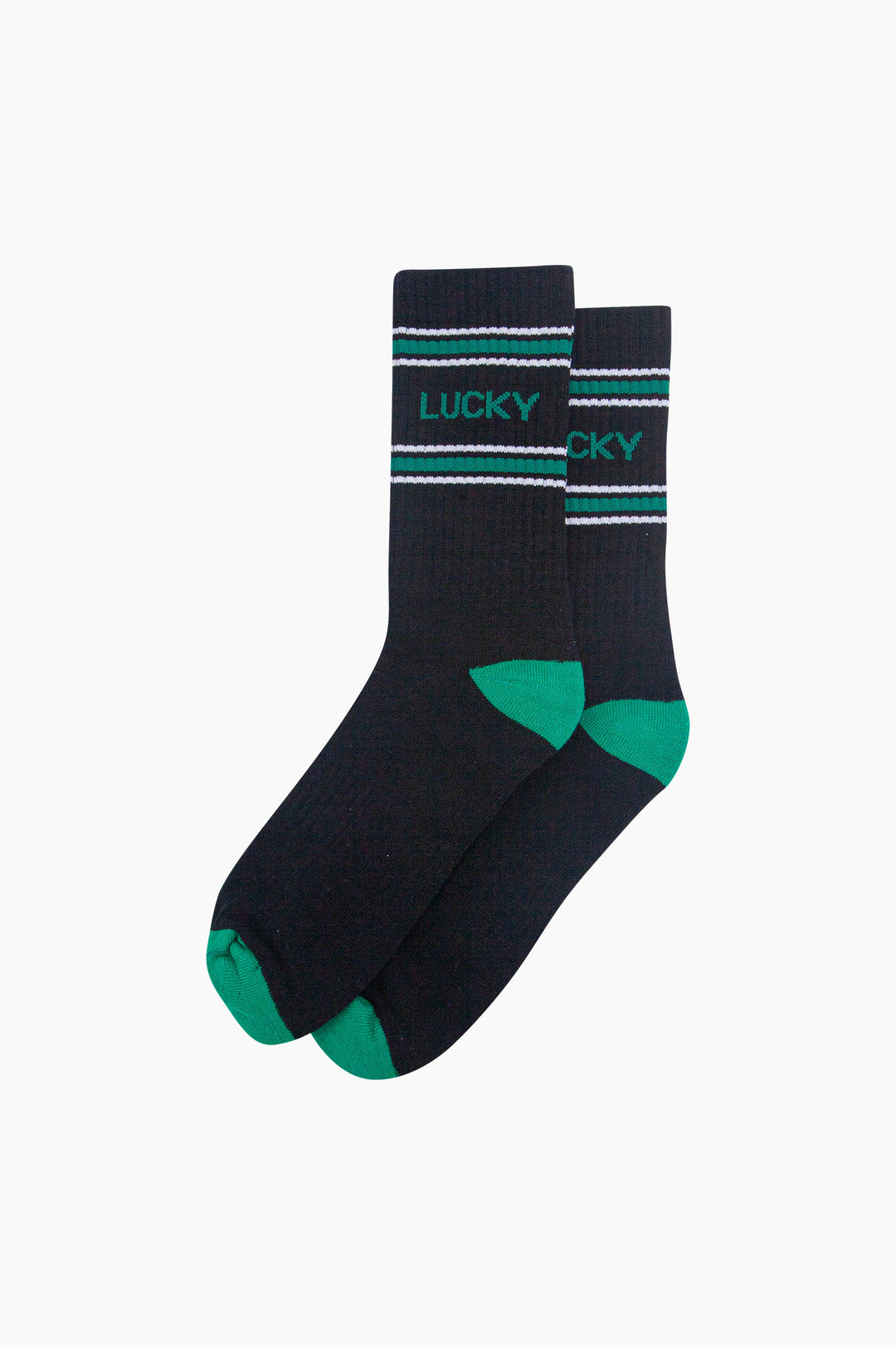 Lucky-Organic-Cotton-Sports-Socks-in-Black/Green-Laid-Flat