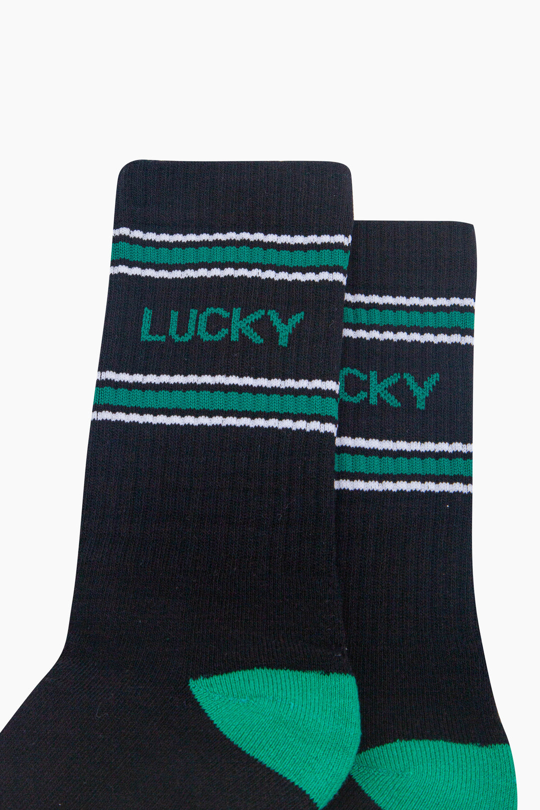 Lucky-Organic-Cotton-Sports-Socks-in-Black/Green-Close-Up