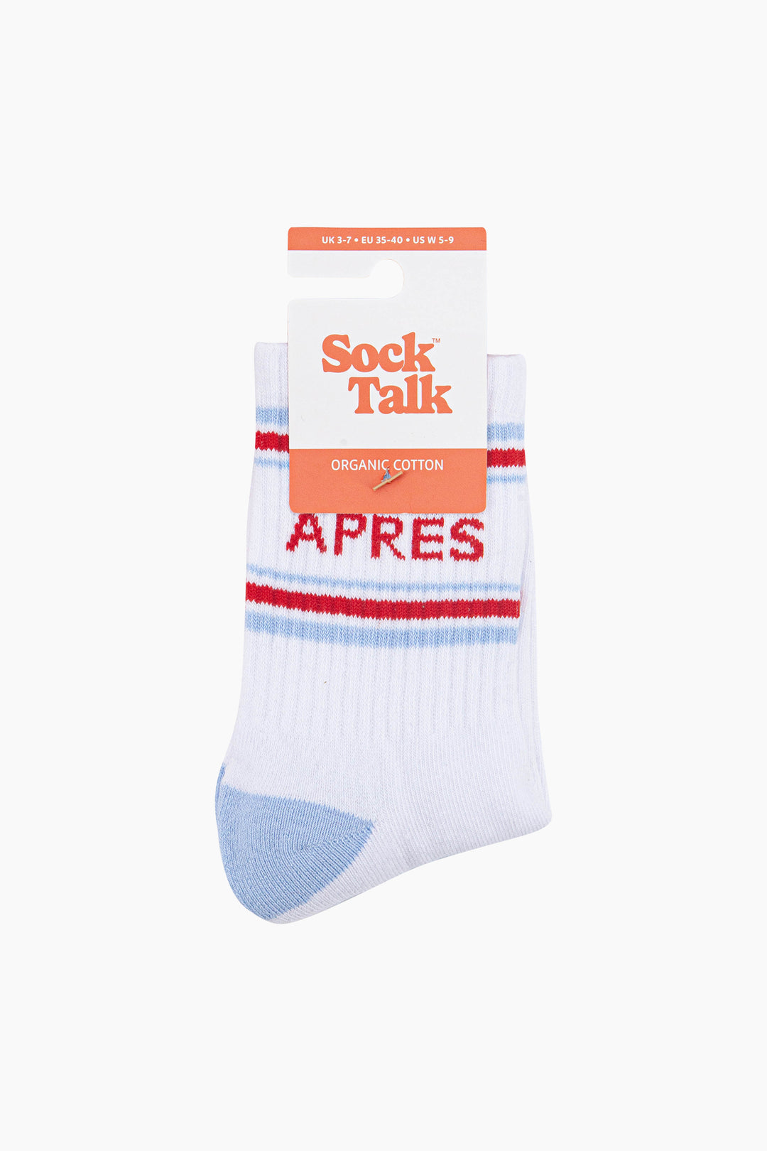 Apres-Organic-Cotton-Sports-Socks-in-White/Icy-Blue-In-Packaging