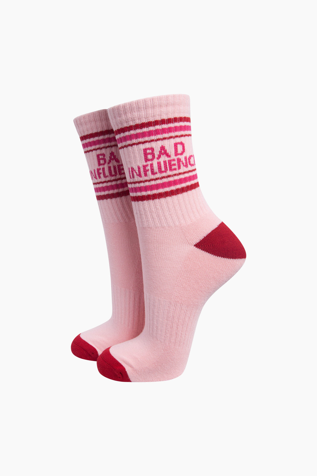 Bad-Influence-Organic-Cotton-Sports-Socks-in-Soft-Pink/Red-On-Mannequin