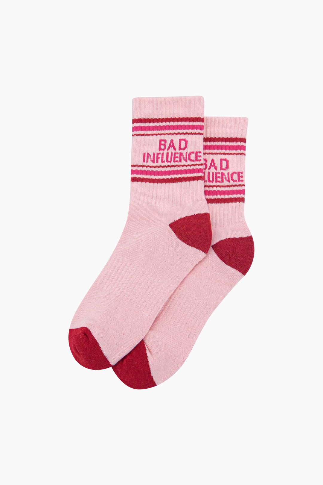 Bad-Influence-Organic-Cotton-Sports-Socks-in-Soft-Pink/Red-Laid-Flat