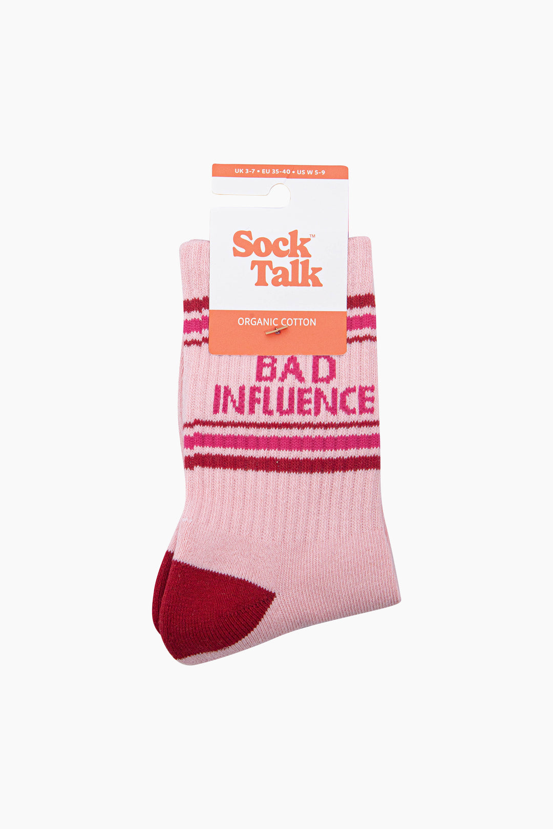 Bad-Influence-Organic-Cotton-Sports-Socks-in-Soft-Pink/Red-In-Packaging