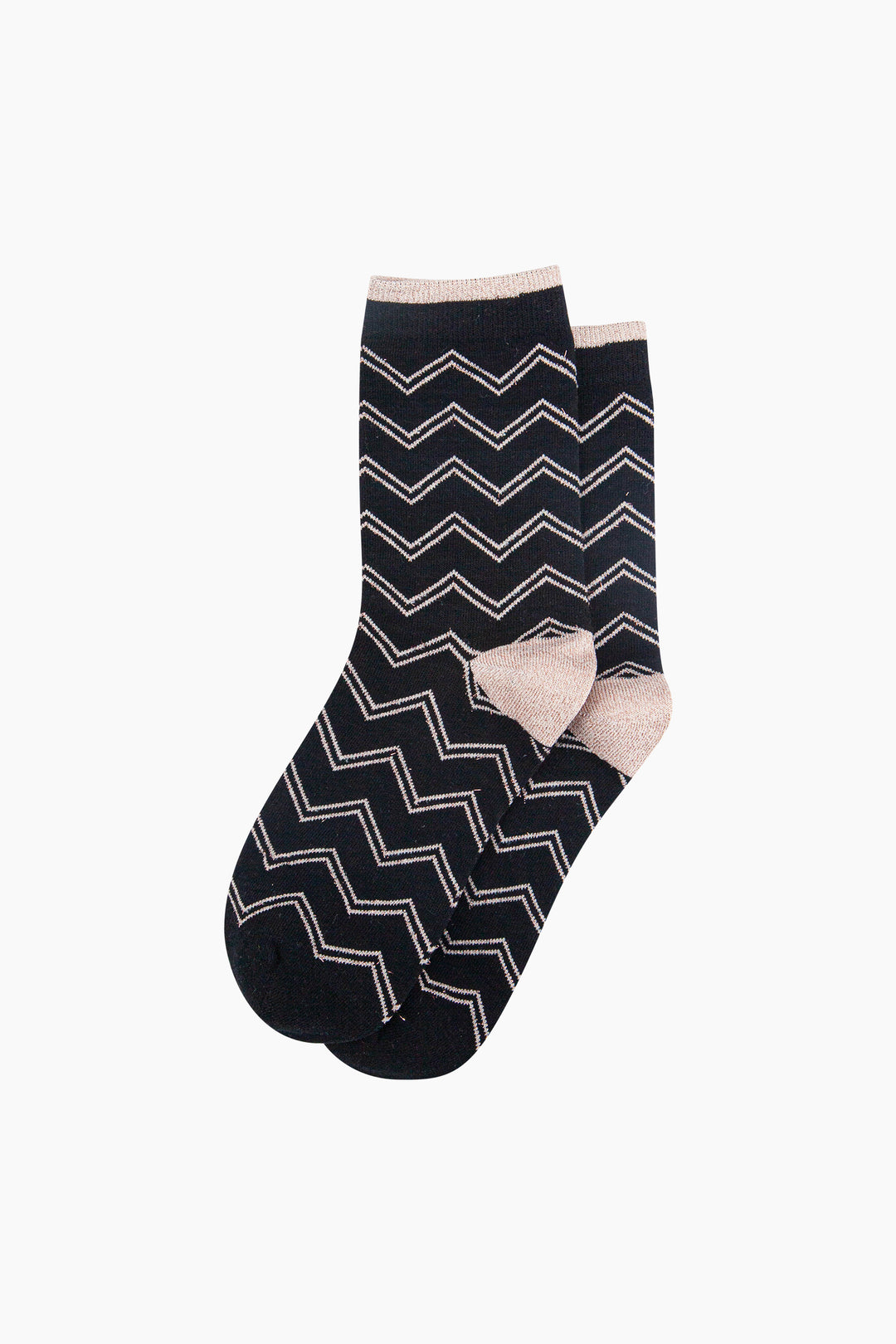 Zig-Zag-Combed-Cotton-Glitter-Socks-in-Black-Lying-Flat