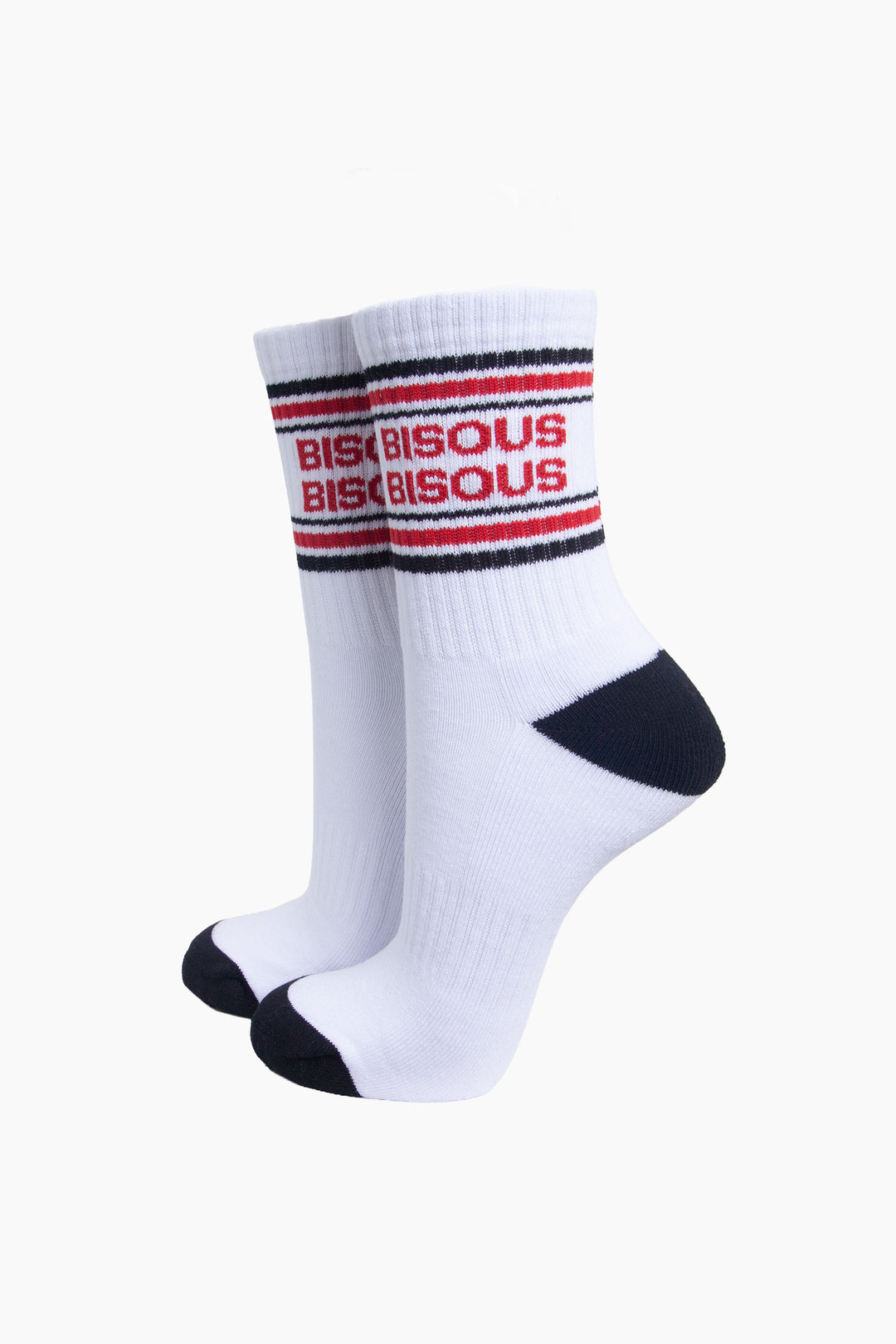 Bisous-Bisous-Organic-Cotton-Sports-Socks-in-White/Black-On-Mannequin