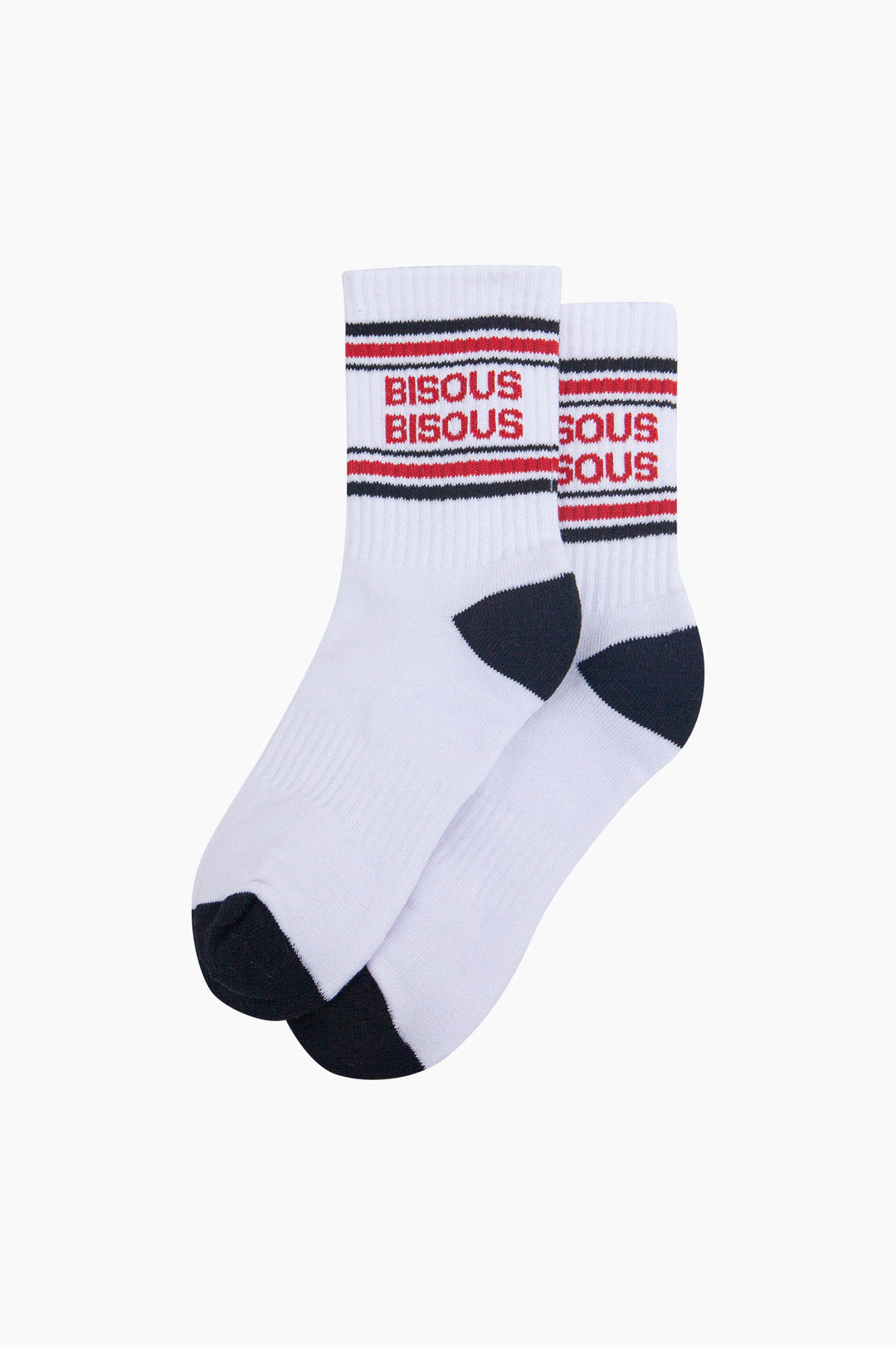 Bisous-Bisous-Organic-Cotton-Sports-Socks-in-White/Black-Laid-Flat