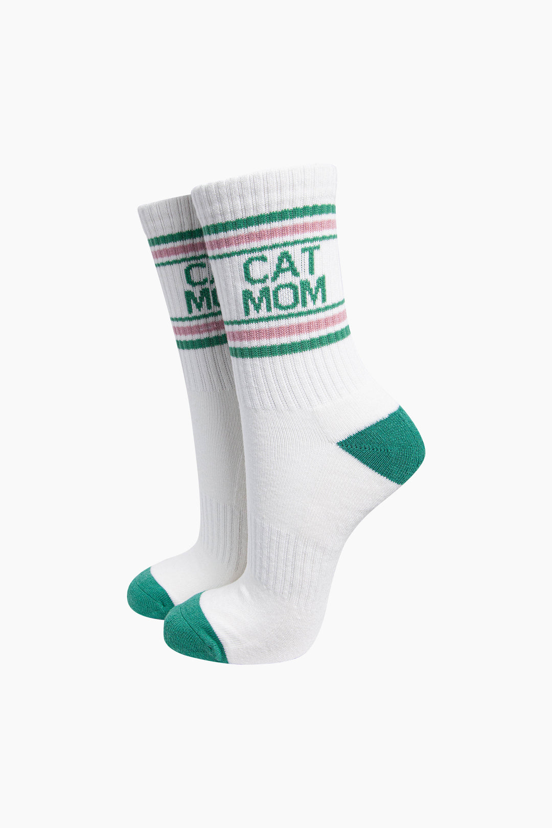 Cat Mom Organic Cotton Sports Socks in Cream/Green