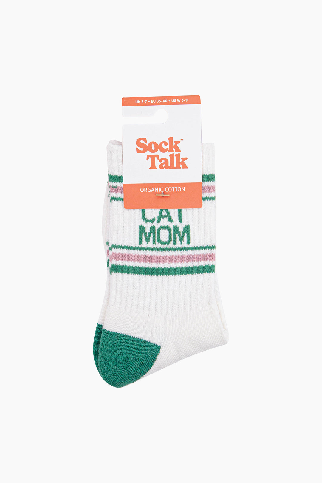 Cat-Mom-Organic-Cotton-Sports-Socks-in-Cream/Green-In-Packaging