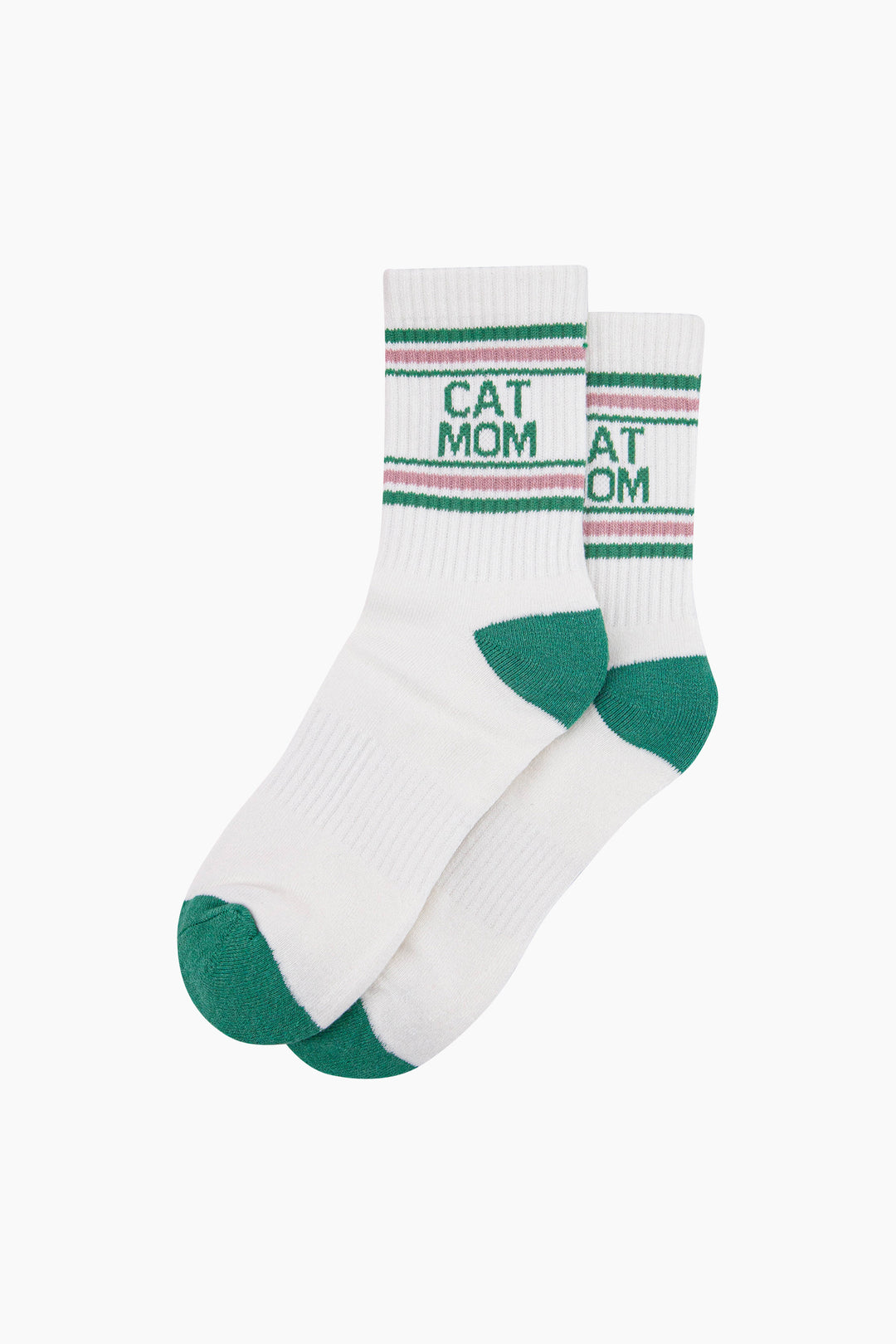 Cat-Mom-Organic-Cotton-Sports-Socks-in-Cream/Green-Laid-Flat