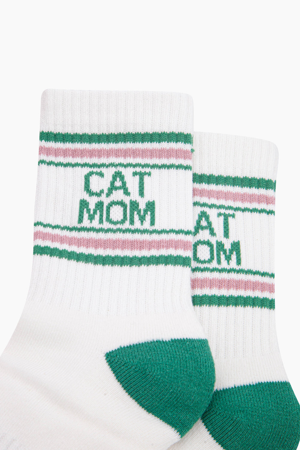 Cat-Mom-Organic-Cotton-Sports-Socks-in-Cream/Green-Close-Up