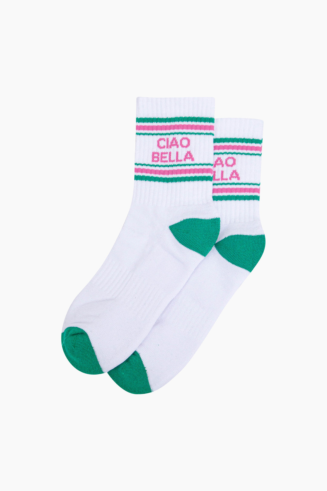 Ciao-Bella-Organic-Cotton-Sports-Socks-in-White/Green-Laid-Flat