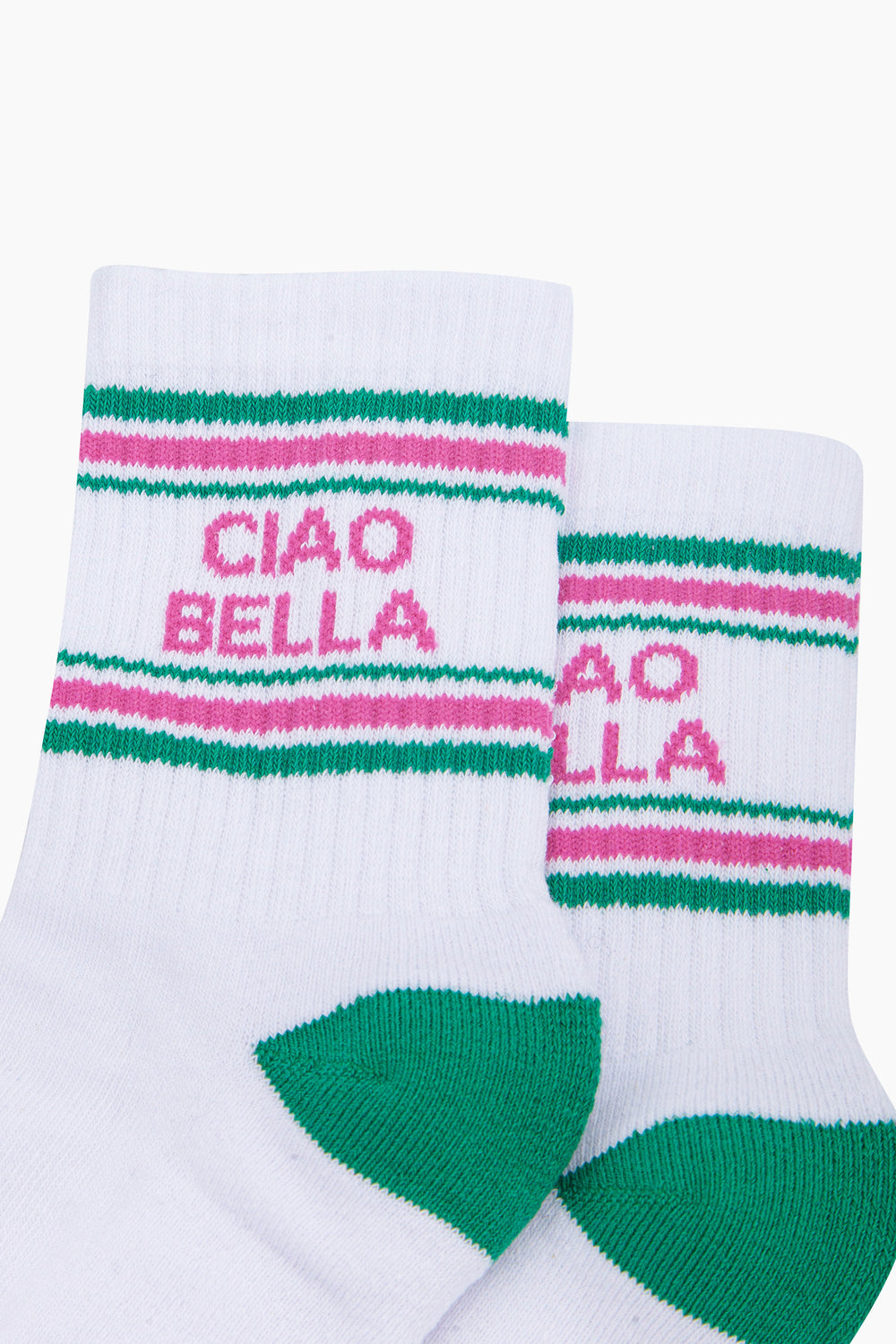 Ciao-Bella-Organic-Cotton-Sports-Socks-in-White/Green-Close-Up