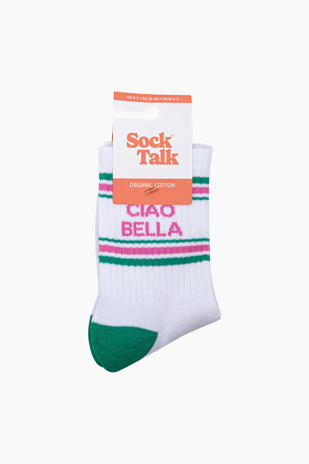 Ciao-Bella-Organic-Cotton-Sports-Socks-in-White/Green-In-Packaging