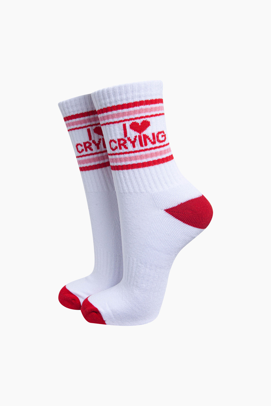 I-Love-Crying-Organic-Cotton-Sports-Socks-in-White/Red-On-Mannequin