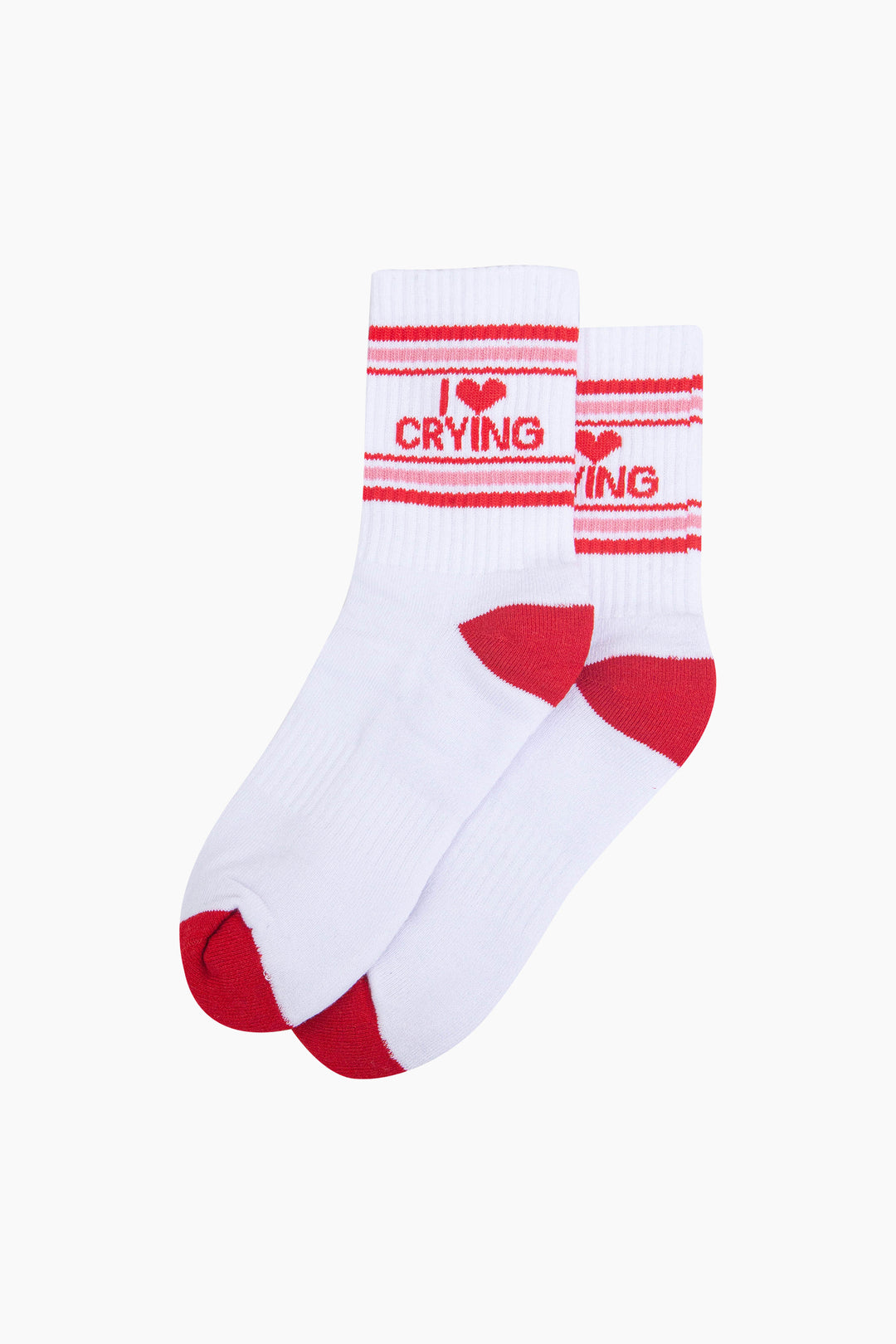 I-Love-Crying-Organic-Cotton-Sports-Socks-in-White/Red-Laid-Flat