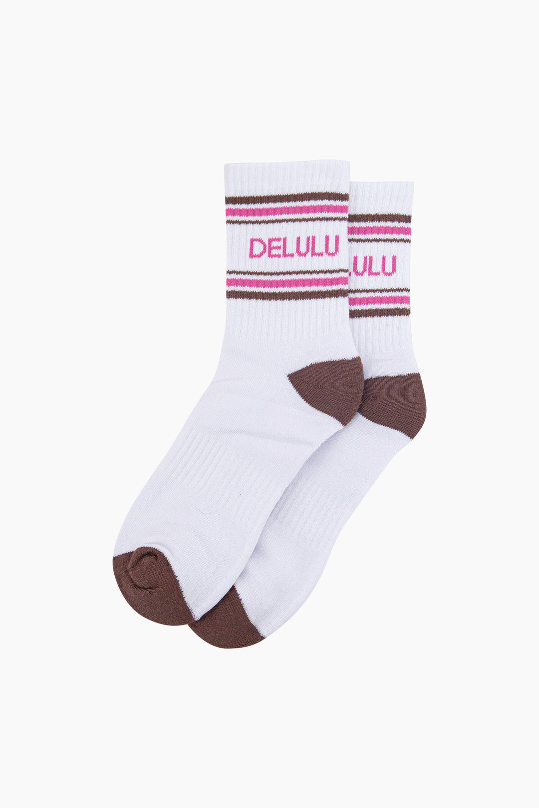 Delulu-Organic-Cotton-Sports-Socks-in-White/Brown-Laid-Flat