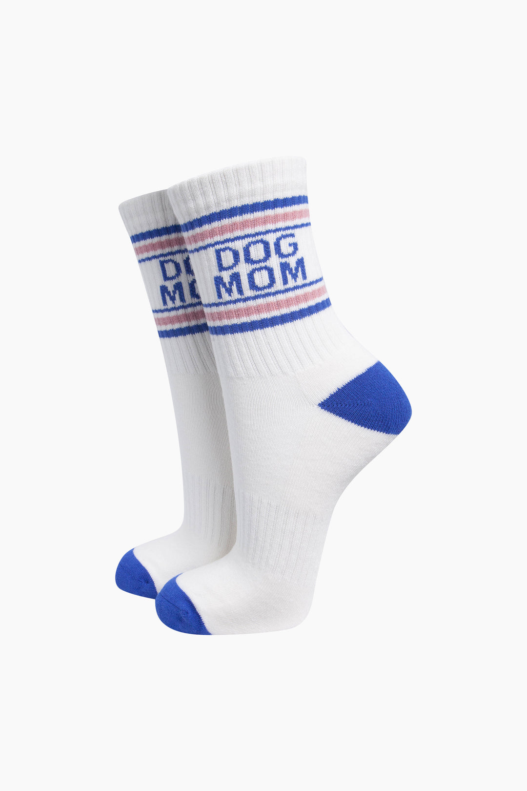Dog-Mom-Organic-Cotton-Sports-Socks-in-Cream/Royal-Blue-On-Mannequin