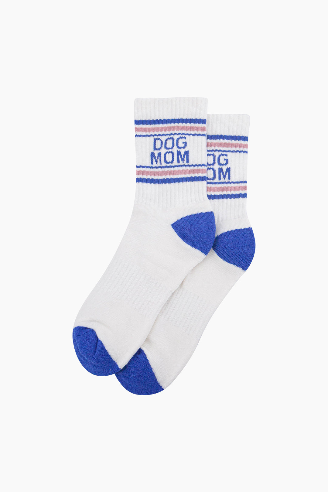 Dog-Mom-Organic-Cotton-Sports-Socks-in-Cream/Royal-Blue-Laid-Flat
