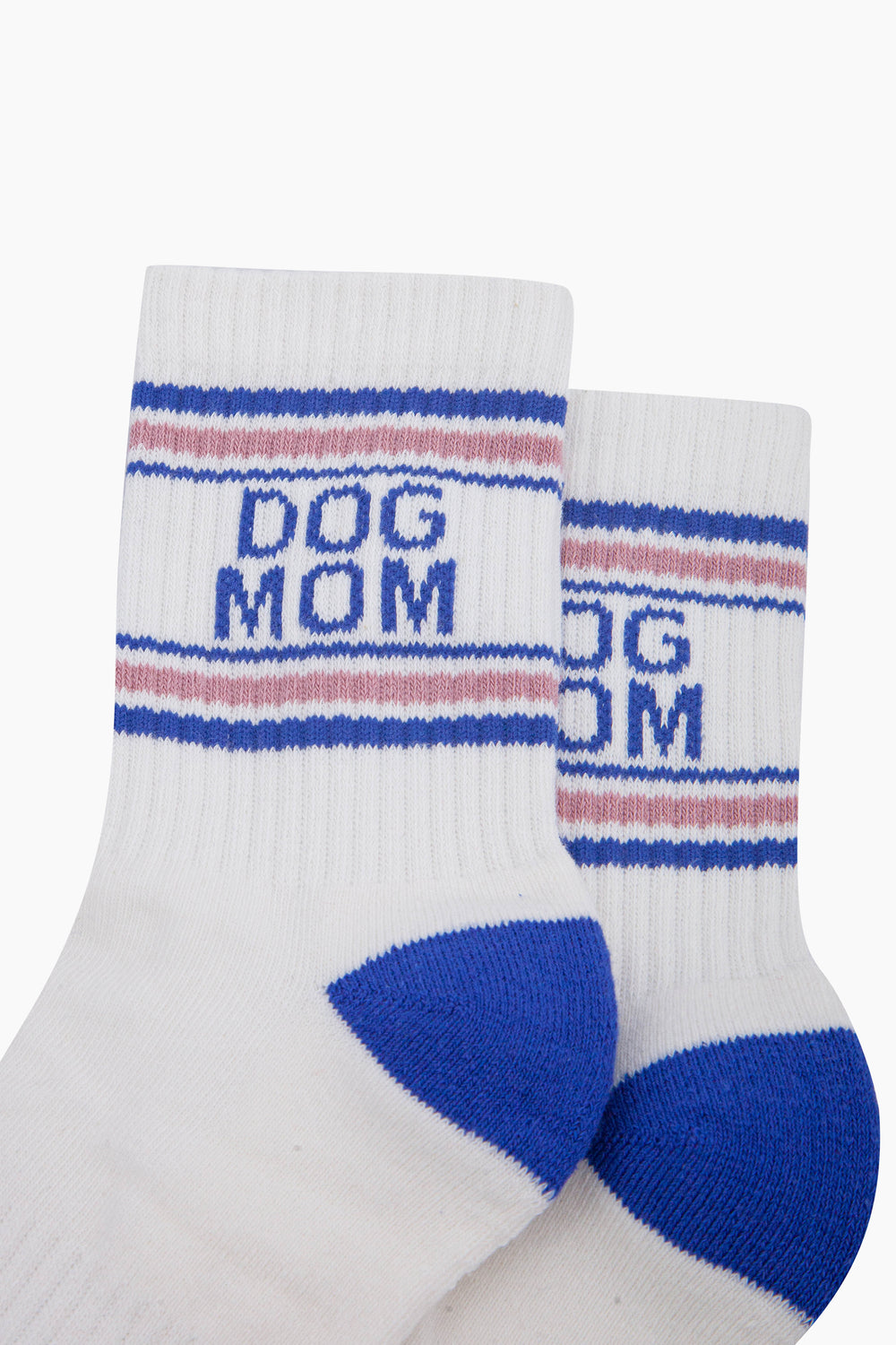 Dog-Mom-Organic-Cotton-Sports-Socks-in-Cream/Royal-Blue-Close-Up