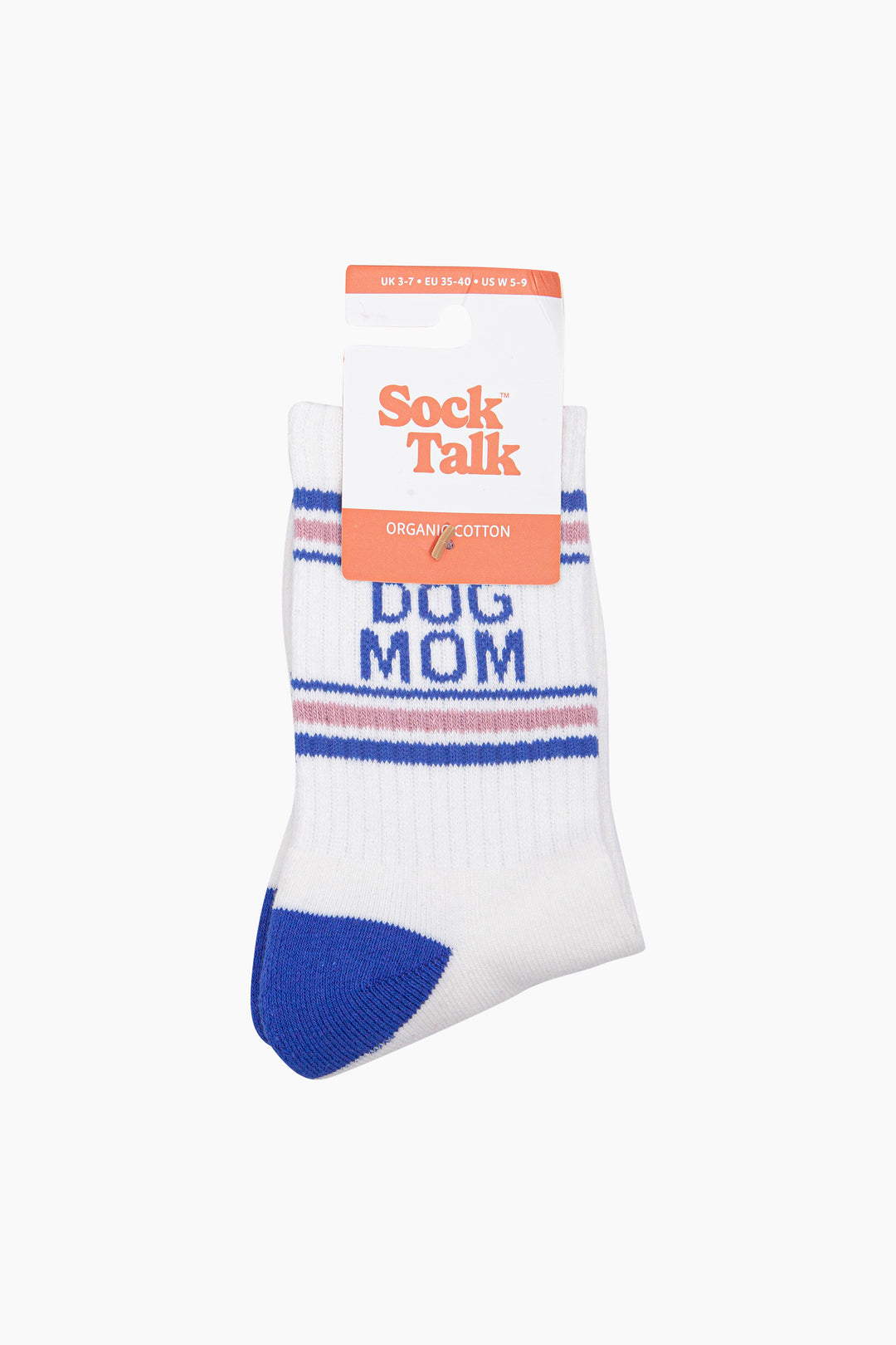 Dog-Mom-Organic-Cotton-Sports-Socks-in-Cream/Royal-Blue-In-Packaging
