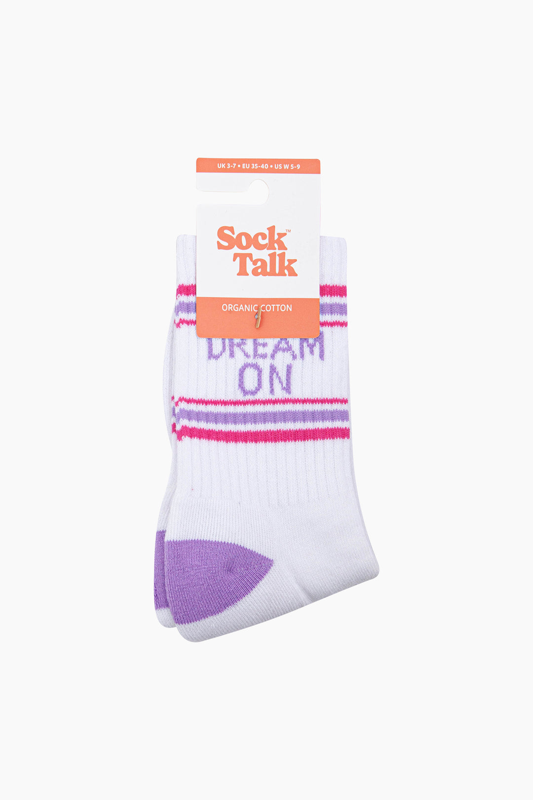 Dream-On-Organic-Cotton-Sports-Socks-in-White/Lilac-In-Packaging