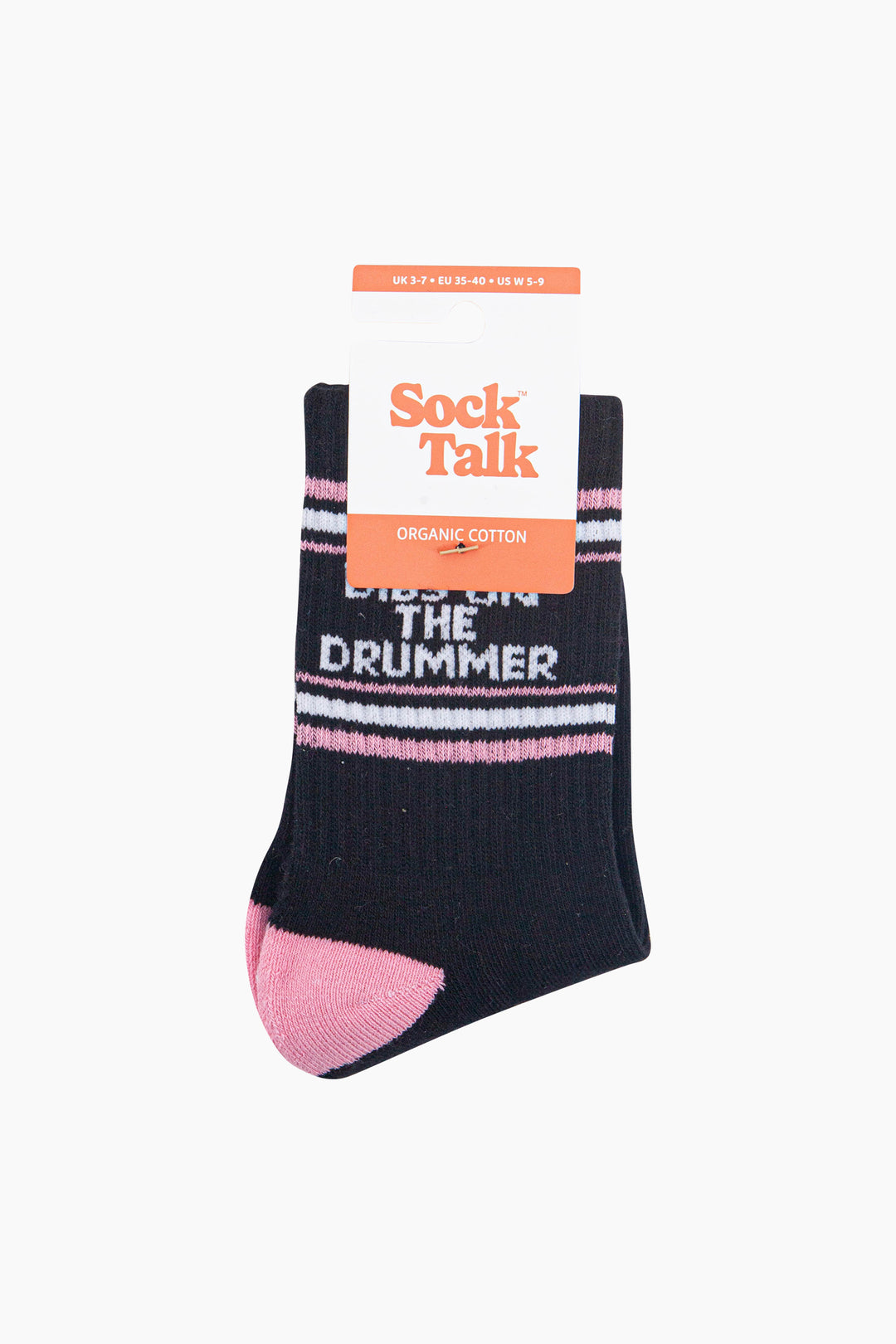 Dibs-On-The-Drummer-Organic-Cotton-Sports-Socks-in-Black/Pink-In-Packaging