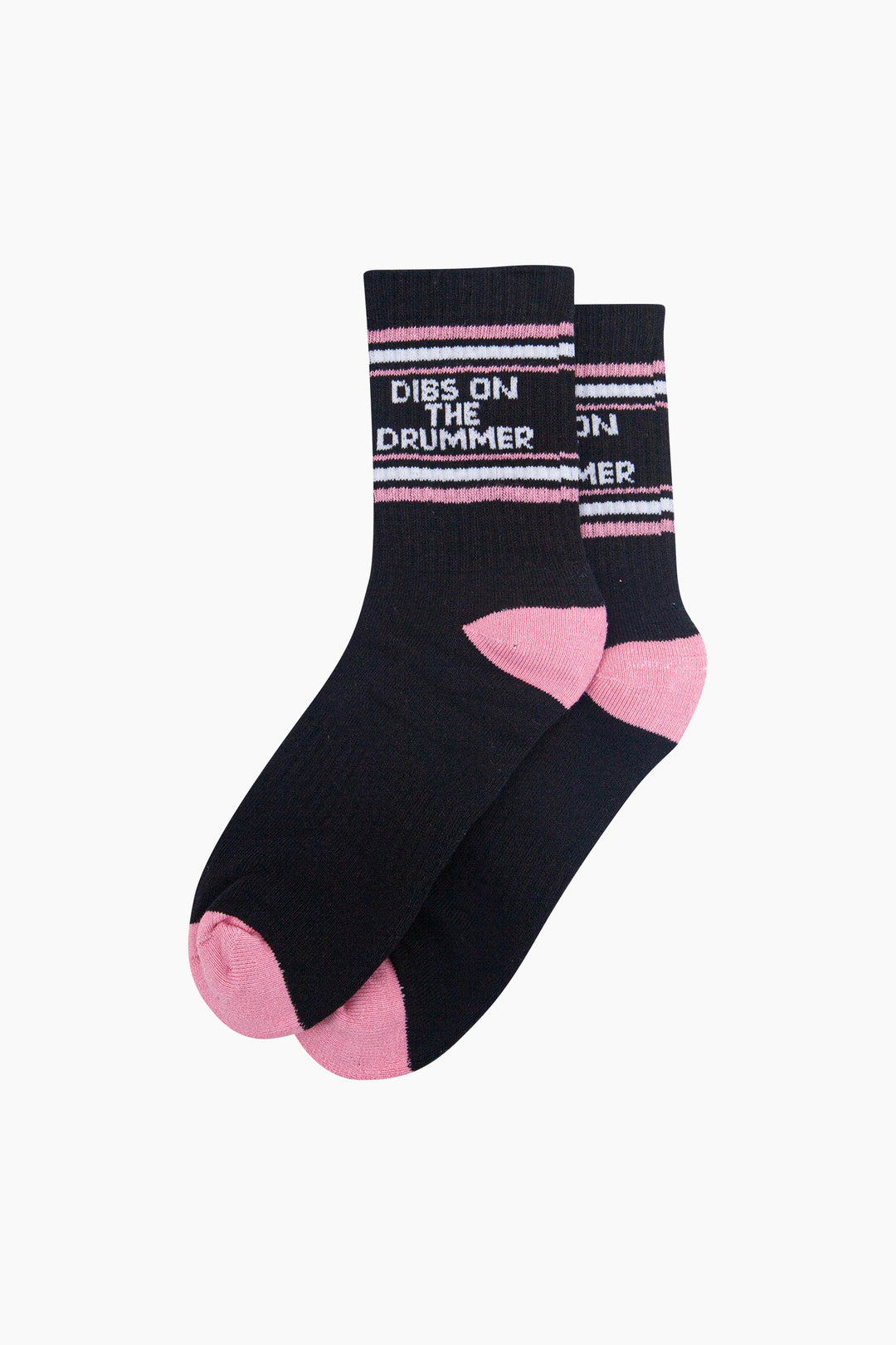 Dibs-On-The-Drummer-Organic-Cotton-Sports-Socks-in-Black/Pink-Laid-Flat