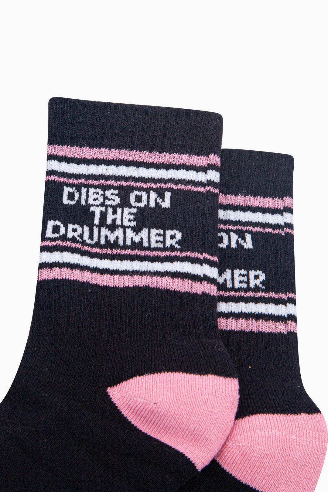Dibs-On-The-Drummer-Organic-Cotton-Sports-Socks-in-Black/Pink-Close-Up