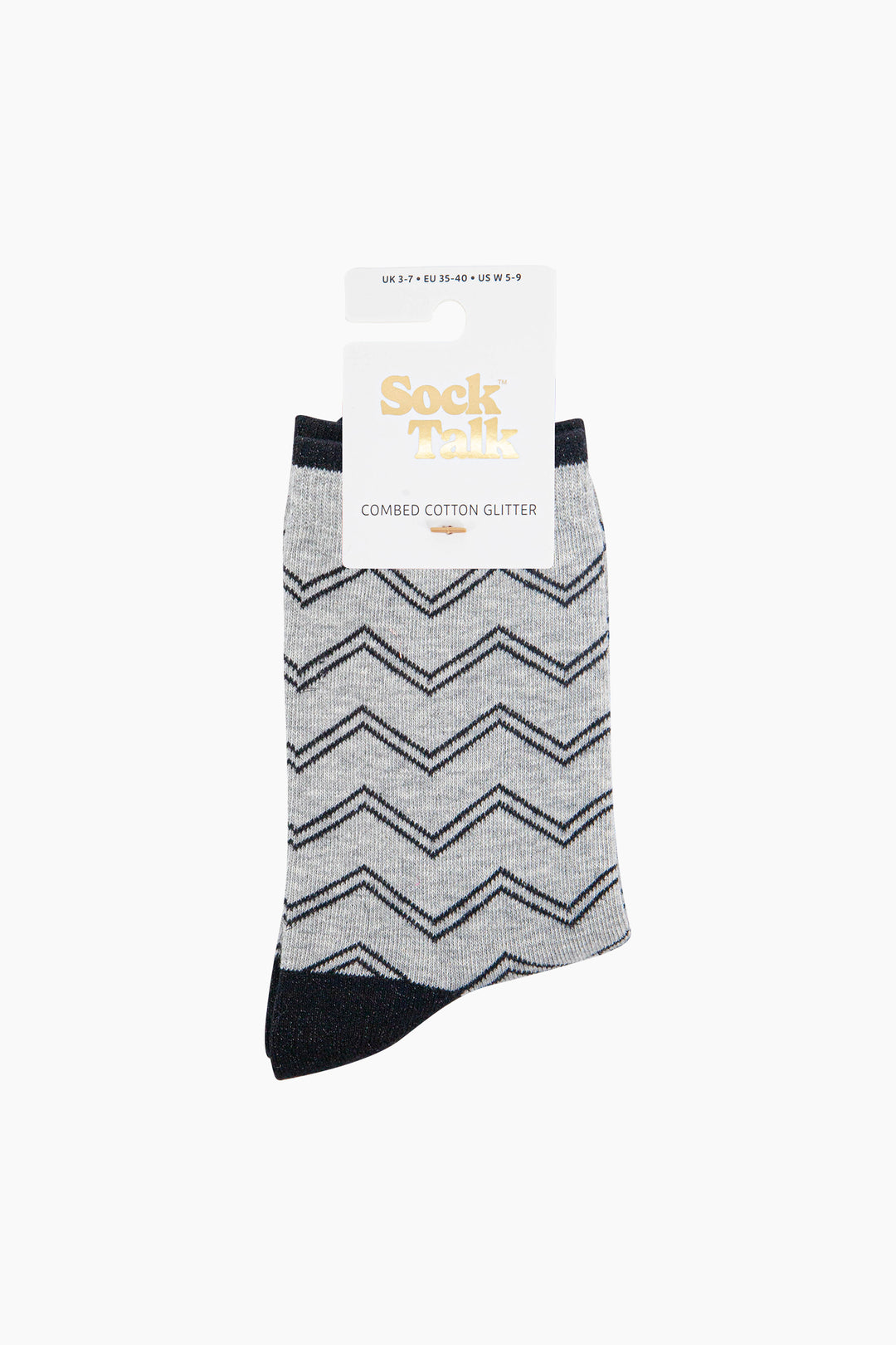 Zig-Zag-Combed-Cotton-Glitter-Socks-in-Grey-In-Packaging