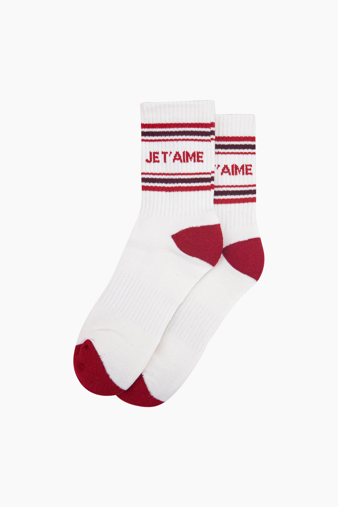 Je-T'aime-Organic-Cotton-Sports-Socks-in-Cream/Red-Laid-Flat