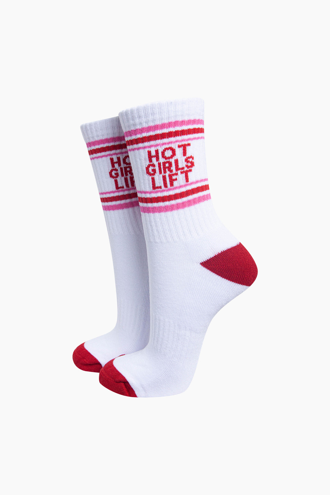 Hot-Girls-Lift-Organic-Cotton-Sports-Socks-in-White/Red-On-Mannequin