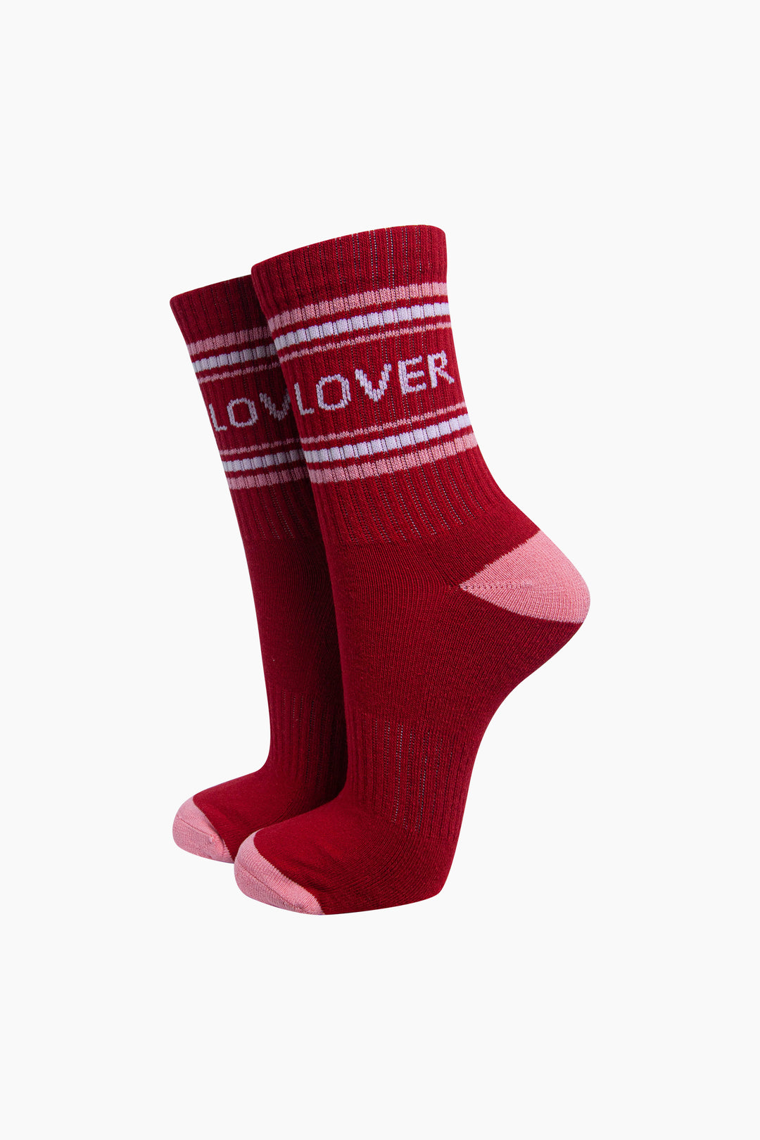 Lover-Organic-Cotton-Sports-Socks-in-Red/Pink-On-Mannequin