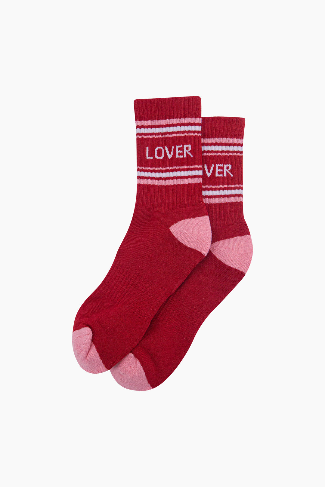 Lover-Organic-Cotton-Sports-Socks-in-Red/Pink-Laid-Flat