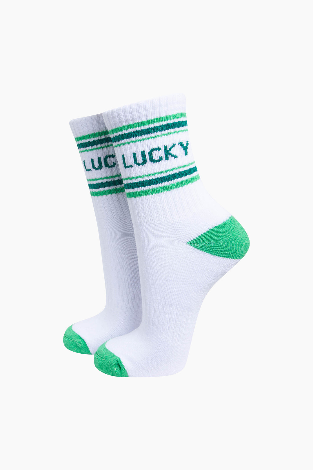 Lucky-Organic-Cotton-Sports-Socks-in-White/Green-On-Mannequin